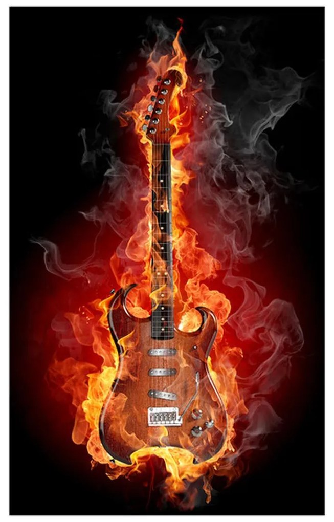 Fototapeta na dvere - ohnivá gitara (95x205cm)