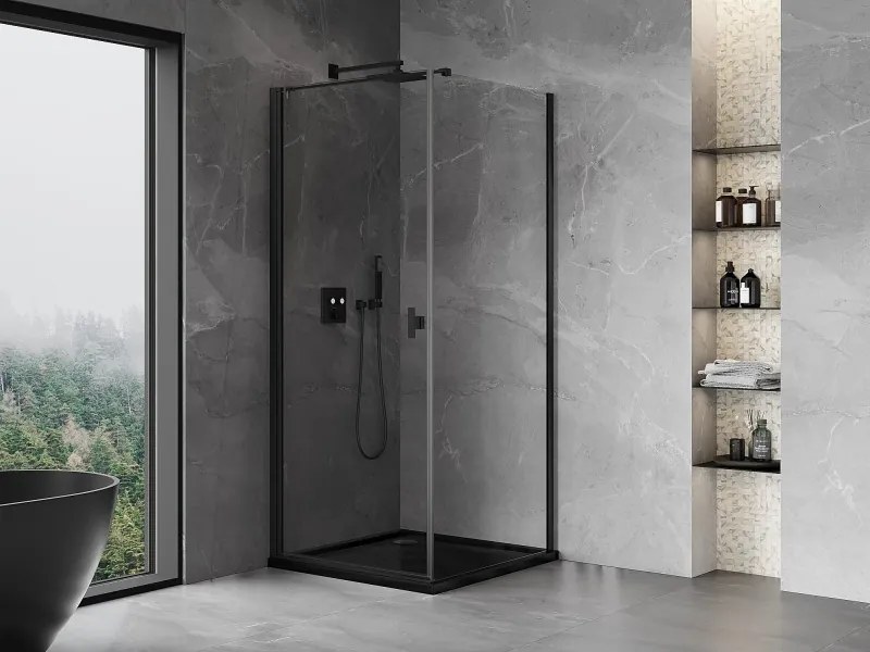 Mexen Mist-B, 1-krídlový výklopný sprchový kút 95 x 95 cm, číre sklo, čierny profil, 8A2T-095-095-70-00