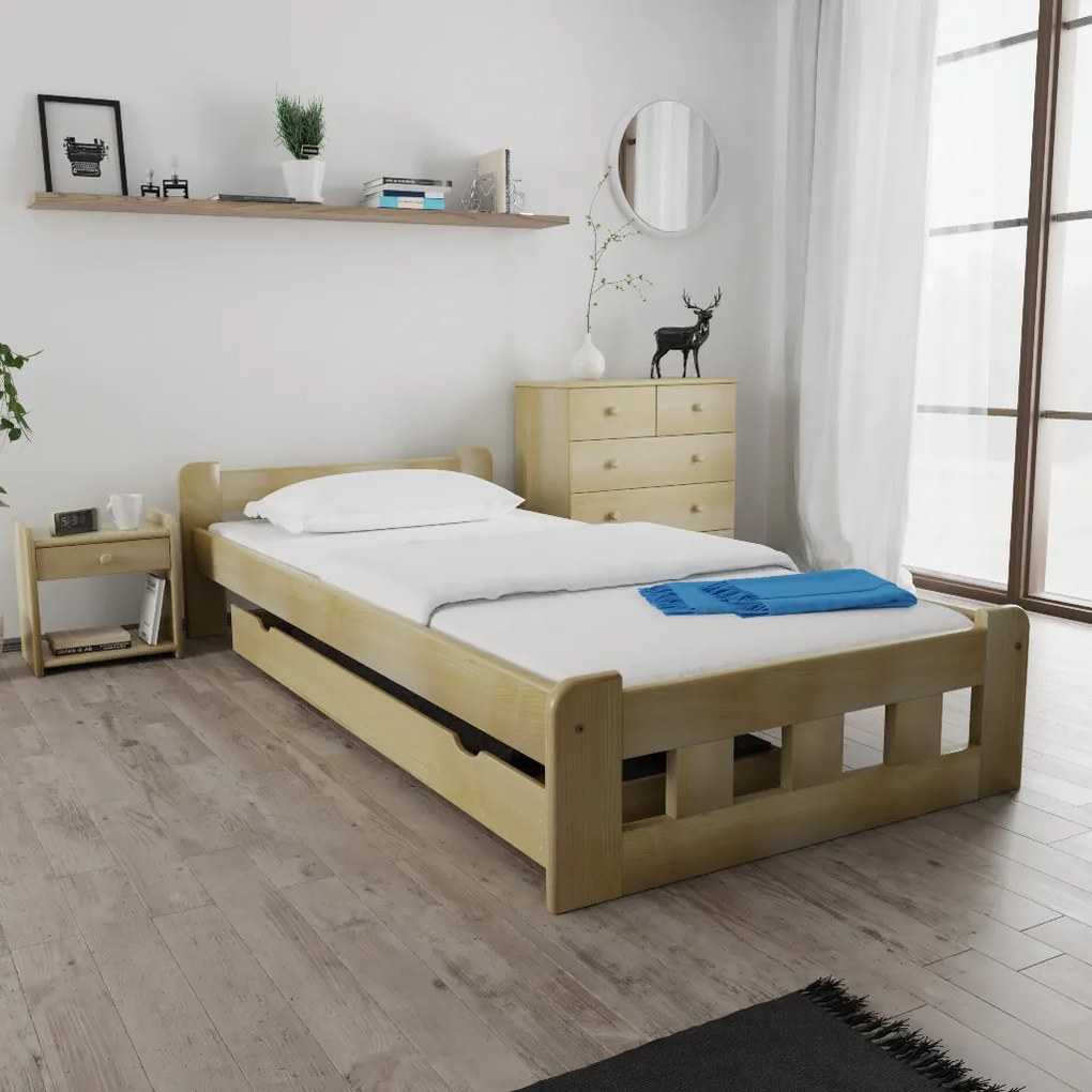 Posteľ Naomi zvýšená 80 x 200 cm, borovica Matrac: Matrac DELUXE 10 cm