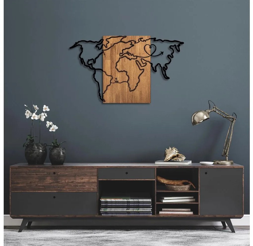 Asir Nástenná dekorácia 118x70 cm mapa drevo/kov AS1719