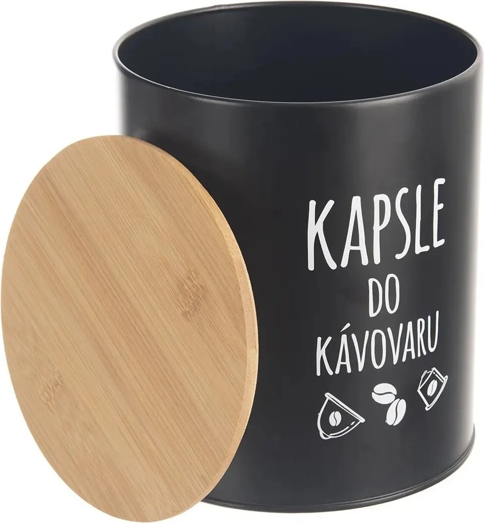 ORION Dóza na potraviny, plechová, čierna, s bambusovým vekom, KAPSLE DO KÁVOVARU
