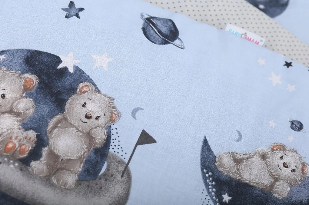 Ochranný mantinel do postieľky 180x30 cm BABYMAM PREMIUM - Medvedíci vo vesmíre/tm. bodky na šedej
