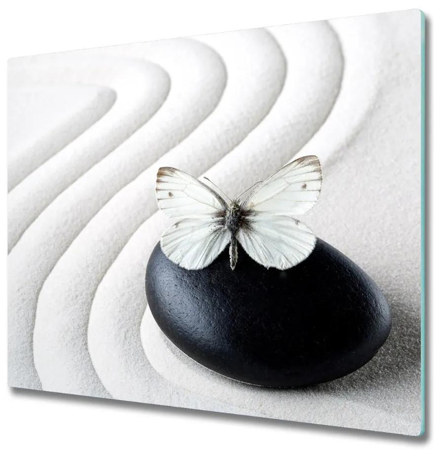 Sklenená doska na krájanie Zen kameň a motýľ 60x52 cm