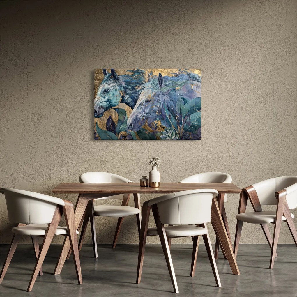 Obraz - Kone so zlatým pozadím (90x60 cm)