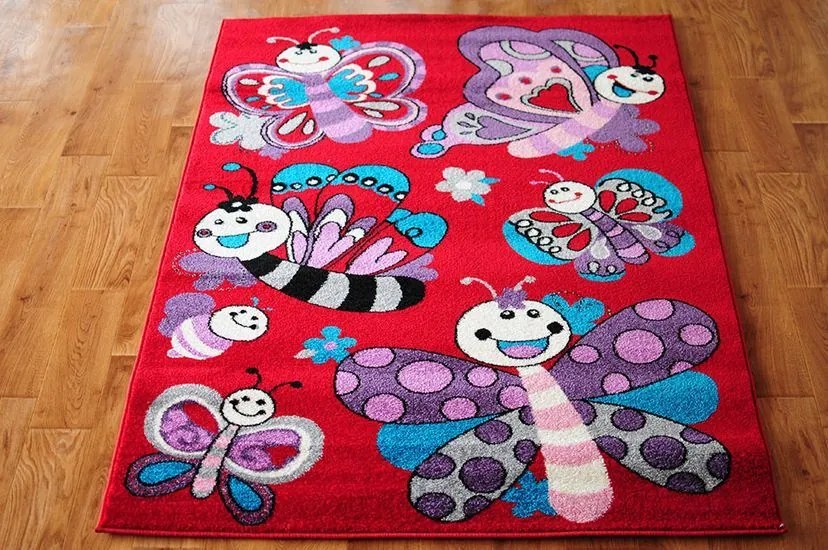 MAXMAX Detský koberec Motýľ - červený