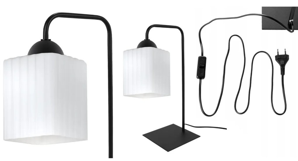 Stolná lampa Riffle Square, 1x biele sklenené tienidlo, b