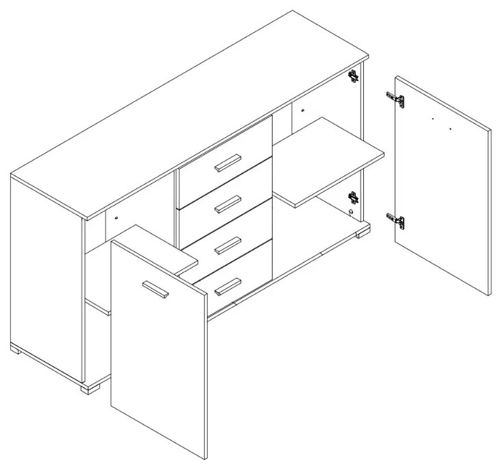 Komoda Torence 150 cm - biela