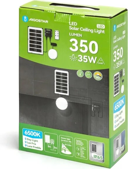 Aigostar - LED solárne stropné svietidlo so senzorom LED/3,7V 3000 mAh IP65 + diaľkové ovládanie