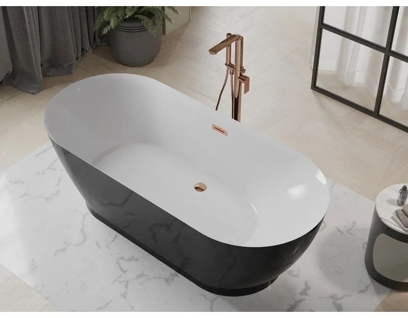 Mexen Roxy, voľne stojaca vaňa 180 x 85 cm, biela-čierna, ružové zlato prepad, 51201808575-60