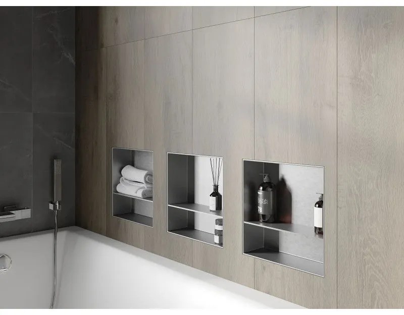 Mexen X-Wall-NR, polička na zapustenie pod obklad bez goliera 30 x 30 cm, oceľová, 1911303010S