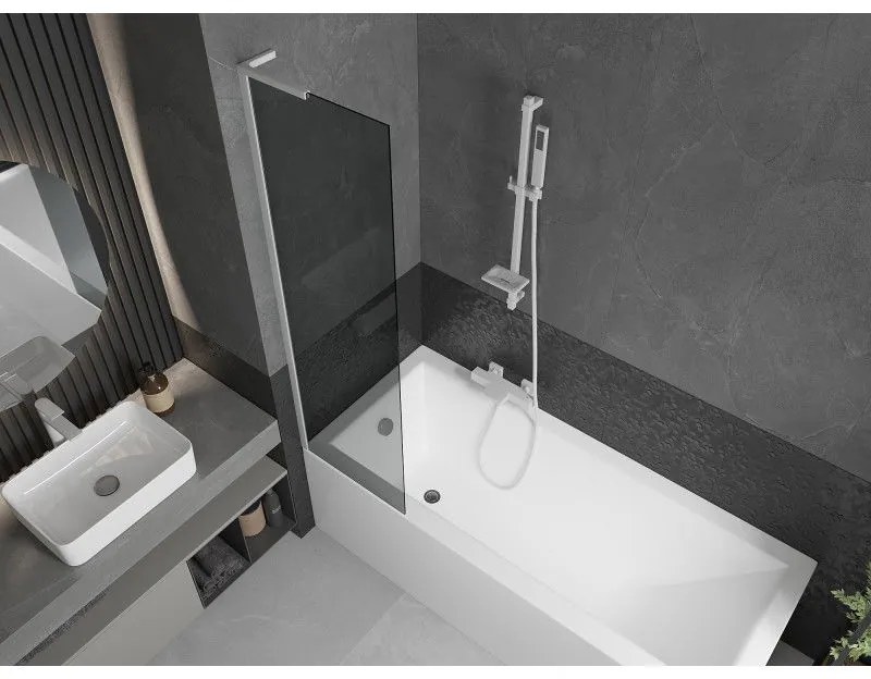 Mexen Next L, 1-krídlová vaňová zástena 50 x 150 cm, 6mm šedé sklo, biely profil, 895-050-000-03-40-20