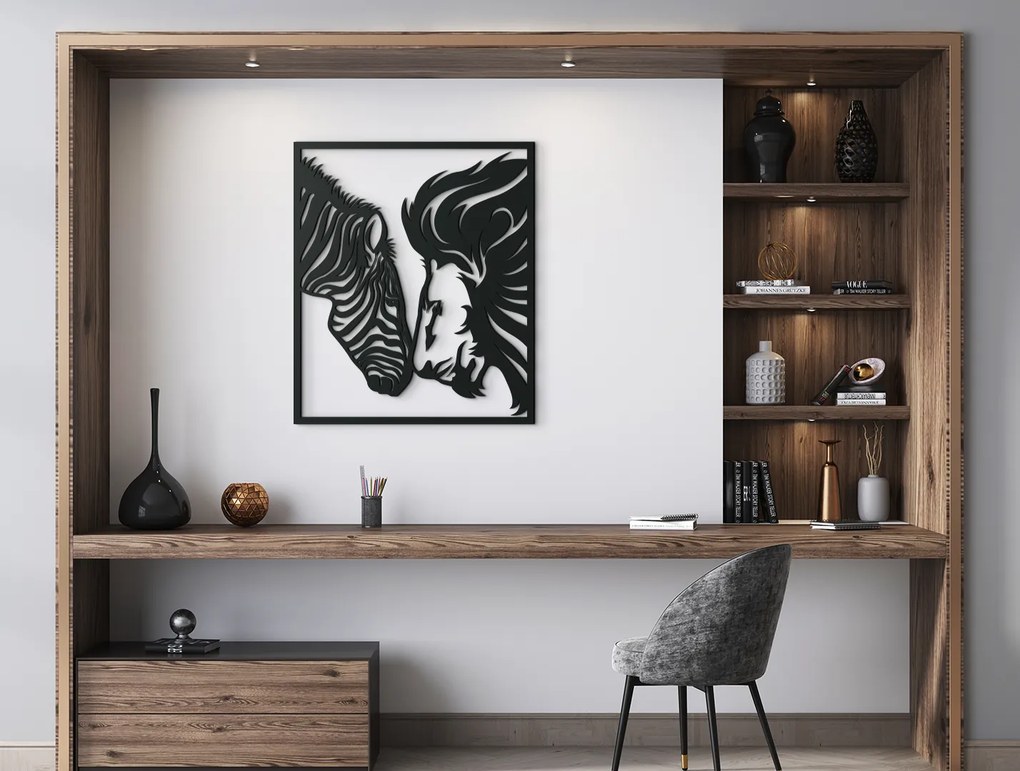 drevko 3D obraz na stenu Lev a zebra Rozmer obrazu: 38 x 32,5 cm, Farba dekorácie: Čierna