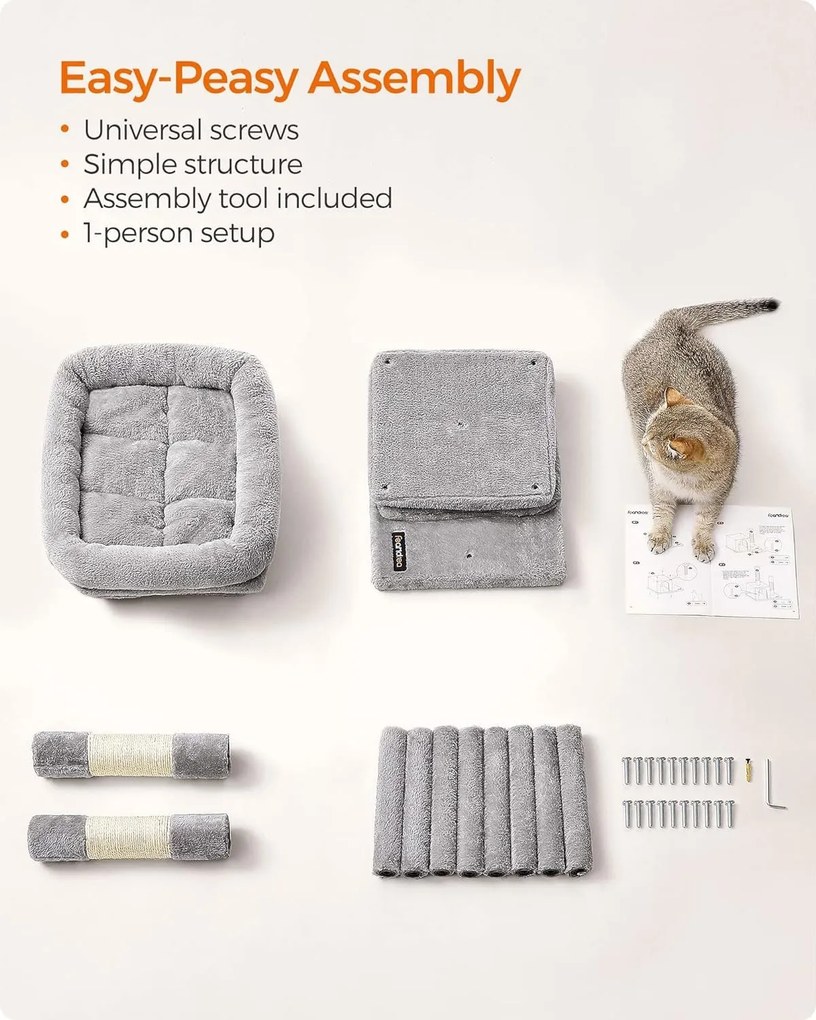 Mačací strom pre stredné mačky do 5 kg, veľkosť M, 2 mačacie jaskyne, svetlosivý