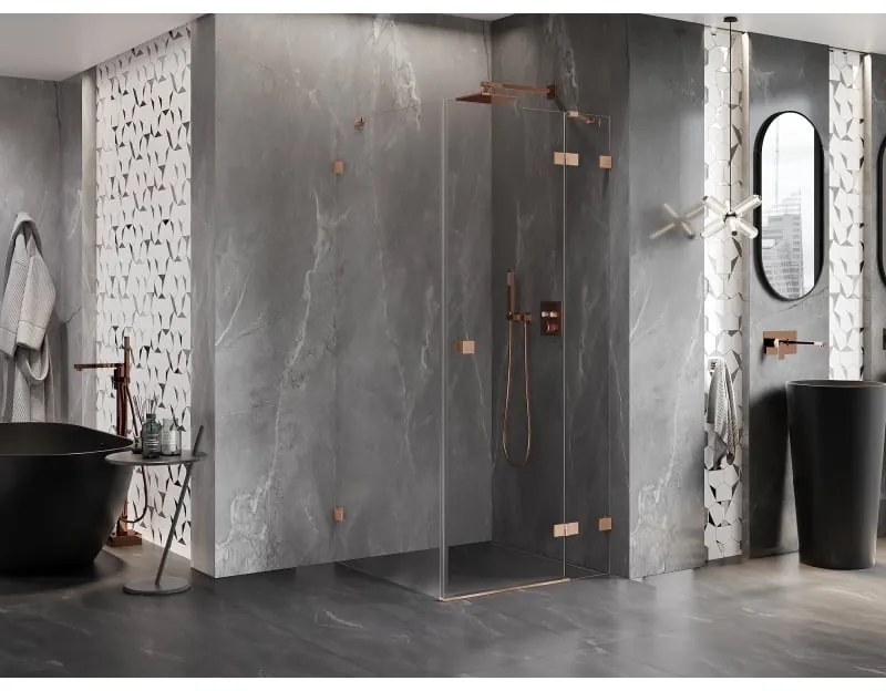 Mexen Lunar, 1-krídlový sprchový kút, pravý, 70 x 70 cm, 8mm číre sklo, medený profil, 834-070-070-65-00-P