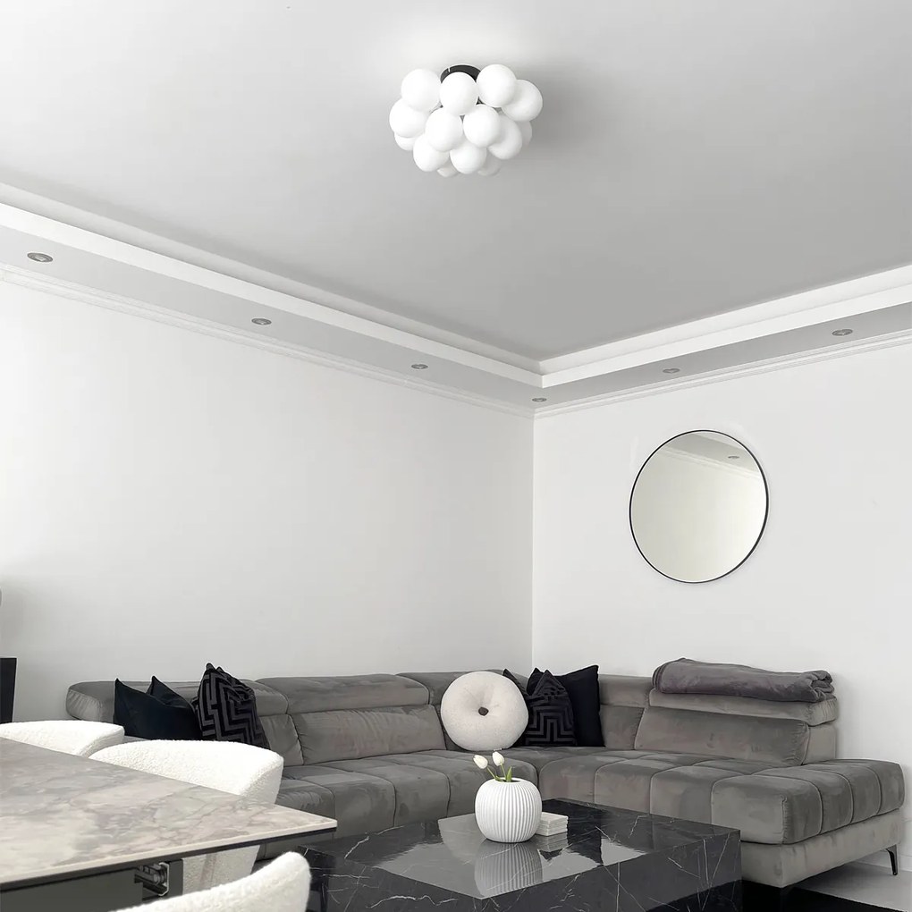 Art Deco stropné svietidlo čierne s opálovým sklom 4-žiarovkové - Uvas