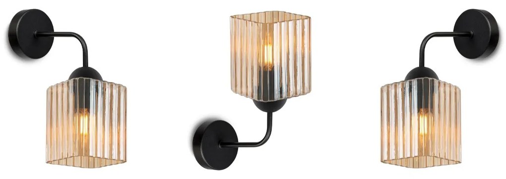 Nástenné svietidlo Riffle Square, 1x medové sklenené tienidlo, b