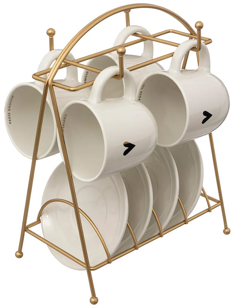 Kameninový hrnček so stojanom Floral 170 ml sada 4+4ks