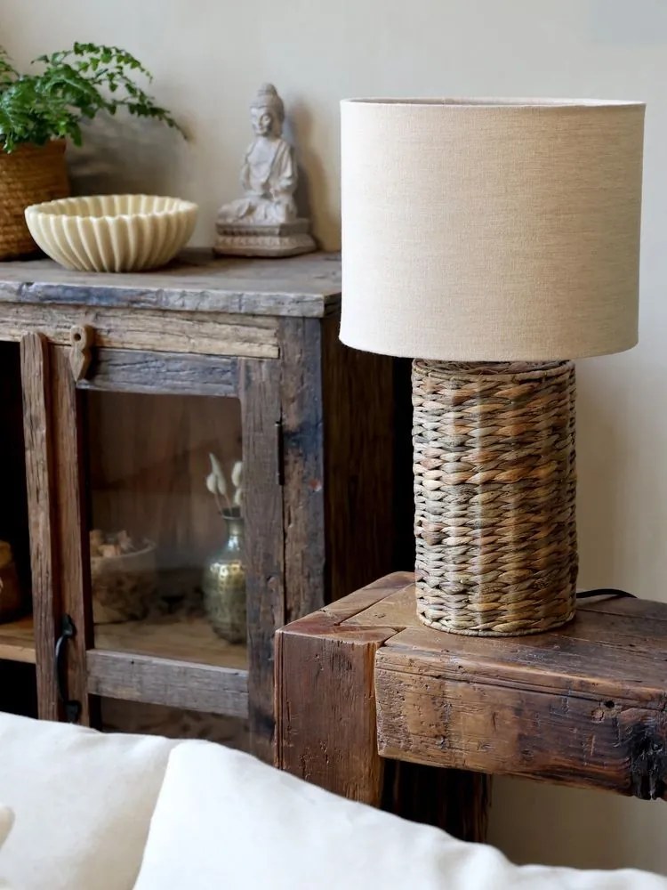 Stolová lampa s drevenou základňou a ľanovým tienidlom Pipp - 37*57 cm/ E27