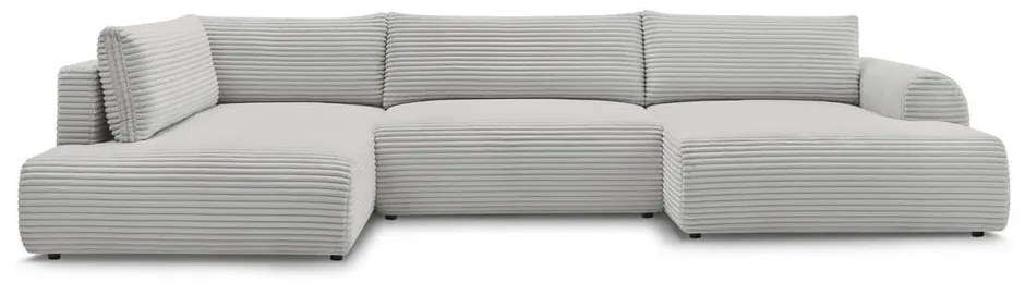 Svetlosivá menčestrová rozkladacia/s úložným priestorom rohová pohovka (ľavý roh/do tvaru "U") Lucien – Bobochic Paris