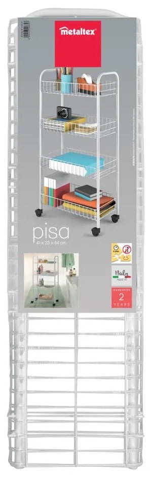Biely kovový pojazdný regál 41x84 cm Pisa - Metaltex