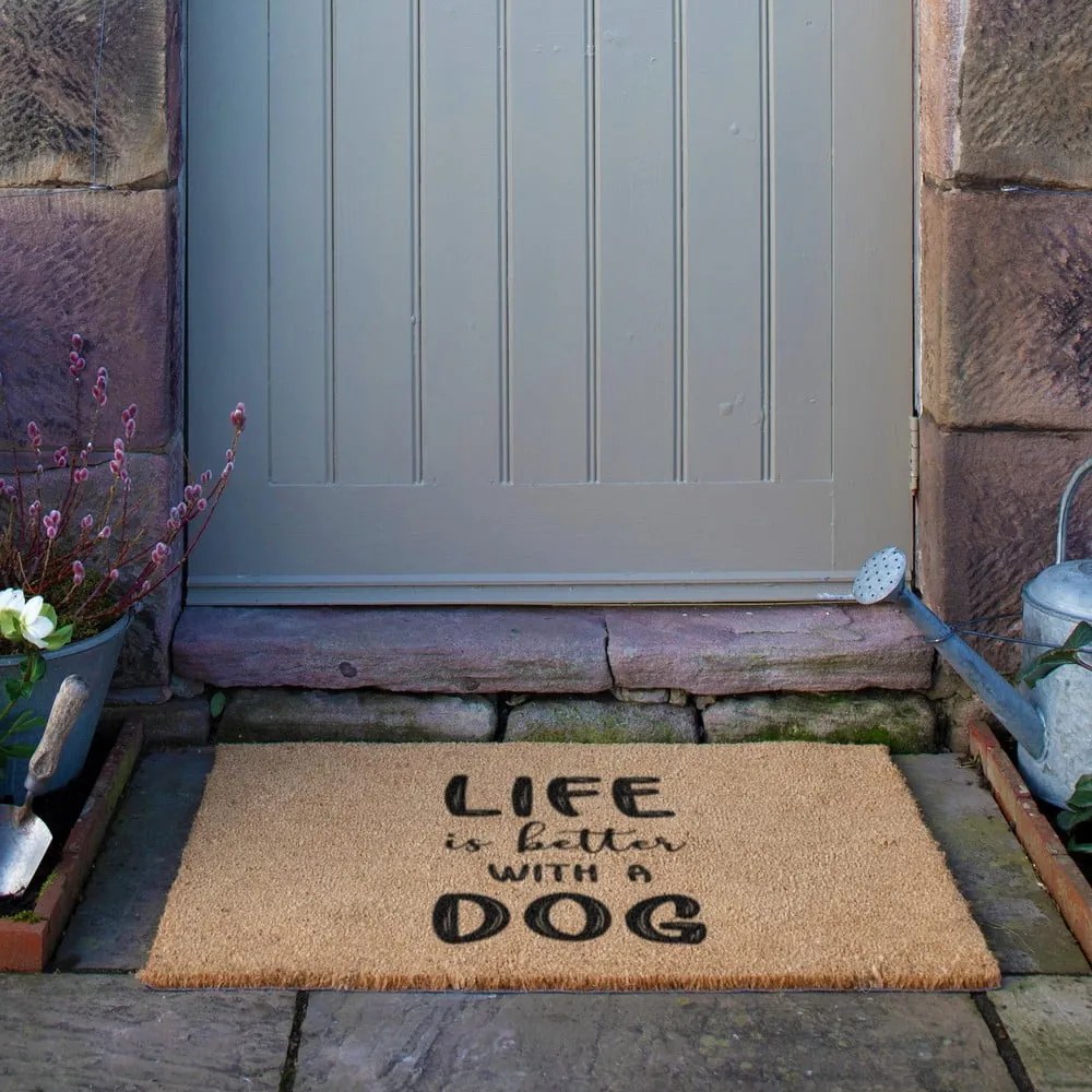 Rohožka z kokosového vlákna 60x90 cm Life Is Better With &amp; Dog – Artsy Doormats