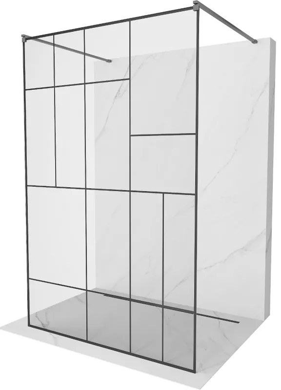 Mexen Kioto, sprchová zástena Walk-In 110 x 200 cm, 8mm číre sklo čierny vzor, grafitový profil, 800-110-002-95-78