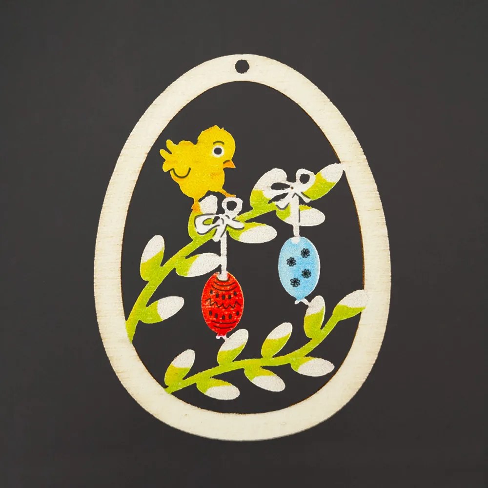 AMADEA Drevená dekorácia vajíčko kuriatko, veľkosť 6 cm, český výrobok