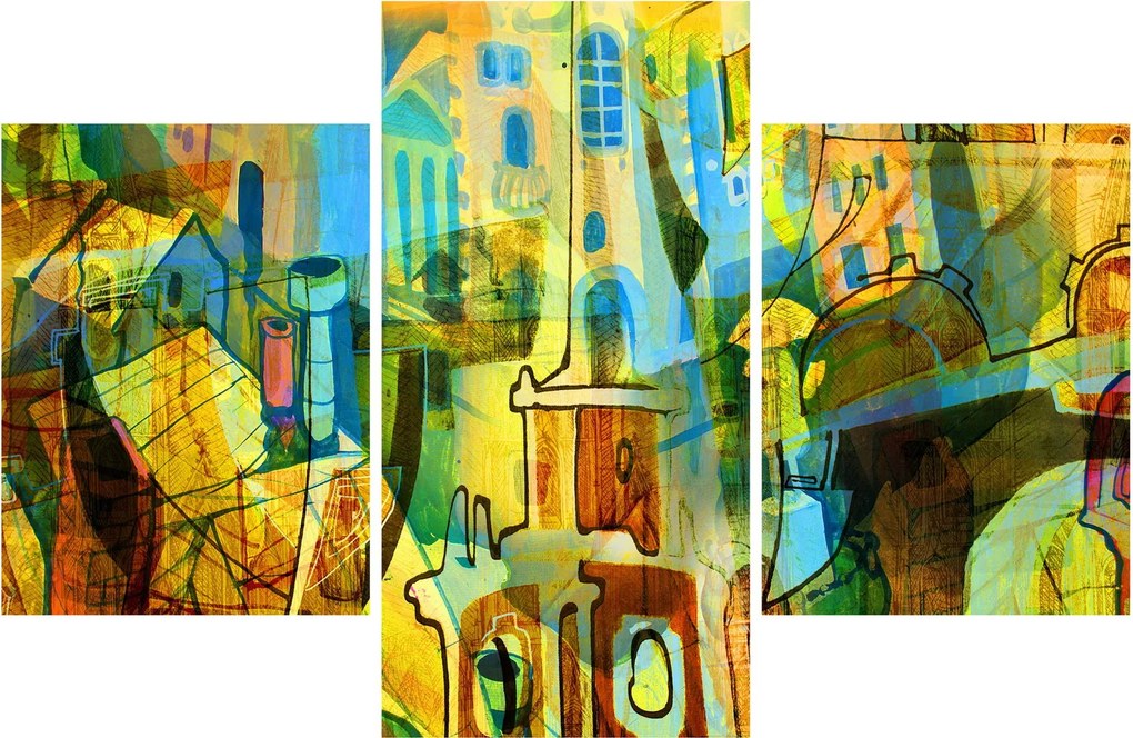 Obraz - Architektúra, kubistická abstrakcia (90x60 cm)
