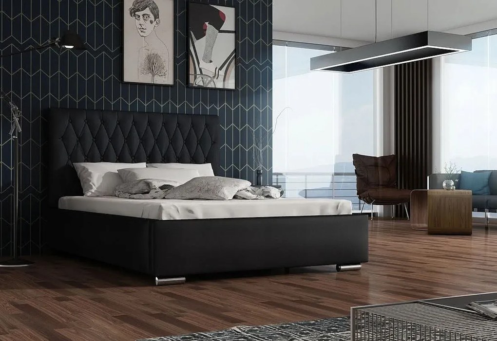 Čalouněná postel SIENA + rošt + matrace, Siena01 s knoflíkem/Dolaro08, 180x200
