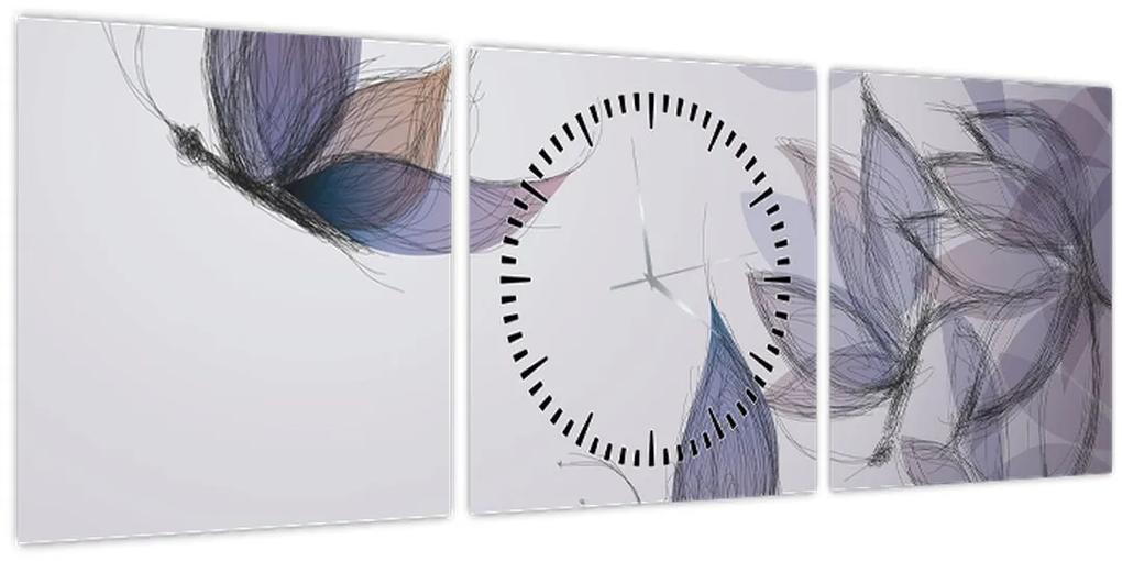 Obraz - Kreslené motýle (s hodinami) (90x30 cm)
