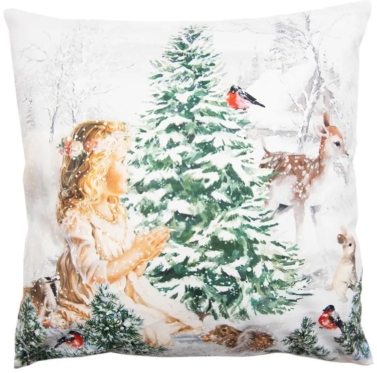 Obliečka na vankúš dievča v zasneženej krajine so zvieratkami - 45*45 cm