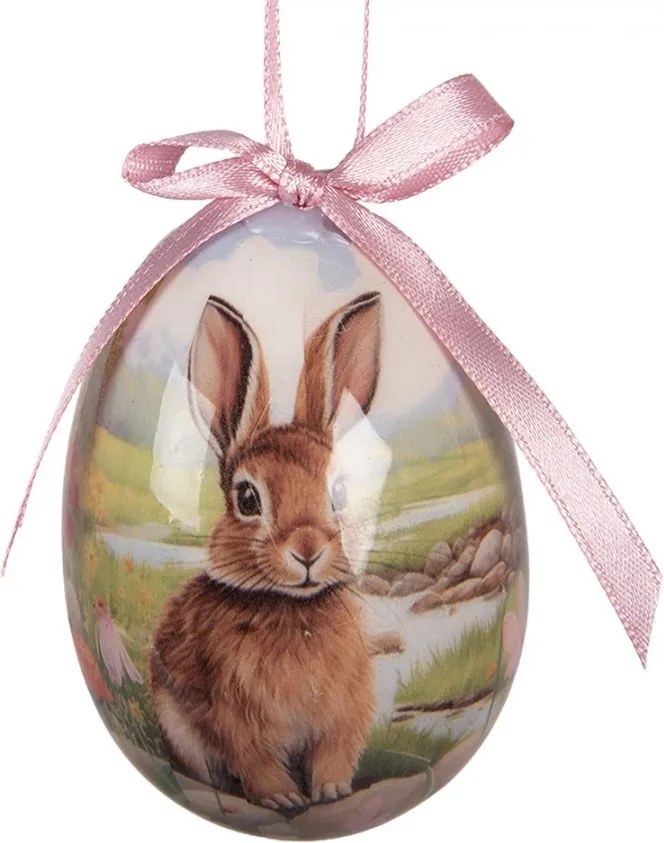 6ks dekorácia farebné závesné vajíčko s zajačikmi Spring Egg - Ø 5*8 cm