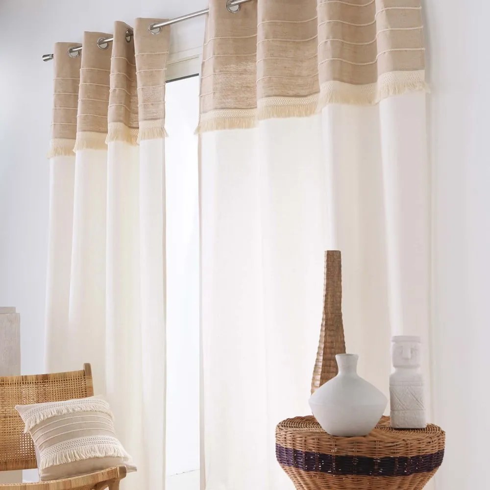 Biely/hnedý záves s prímesou juty 140x240 cm Cirrus – douceur d'intérieur