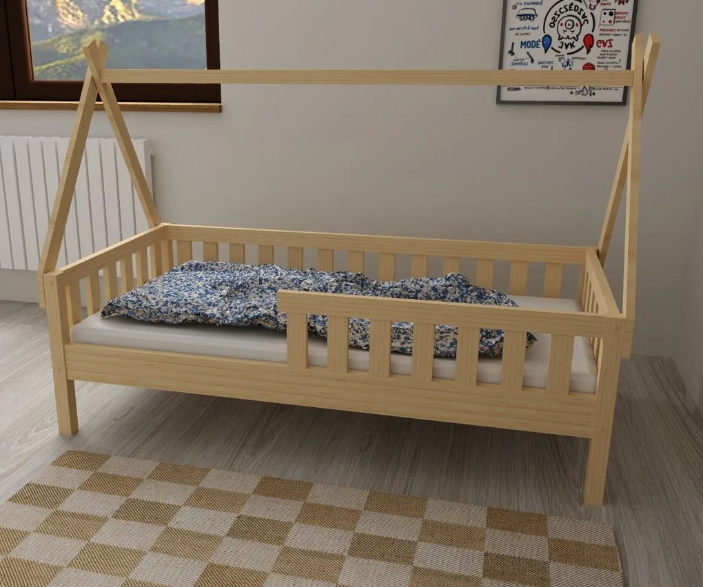 Detská domčeková posteľ z masívu borovice TEA - 200x90 cm - prírodná