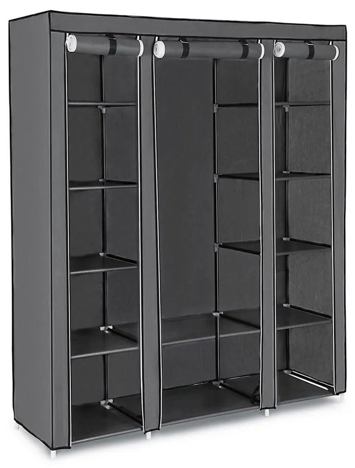 Úložná textilná skriňa s policami a vešiakovou tyčou MATIS 150x175 cm sivá