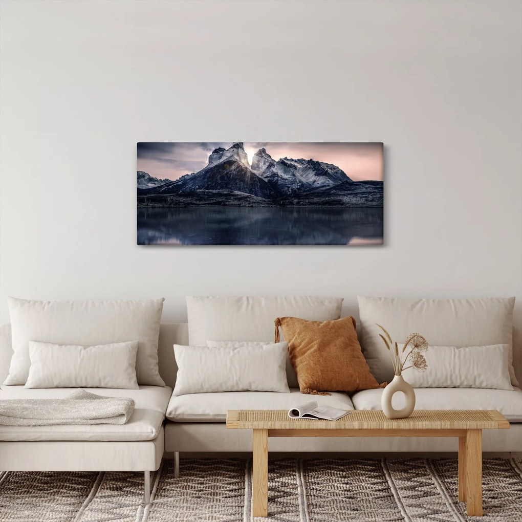 Obraz jazera s horou (120x50 cm)