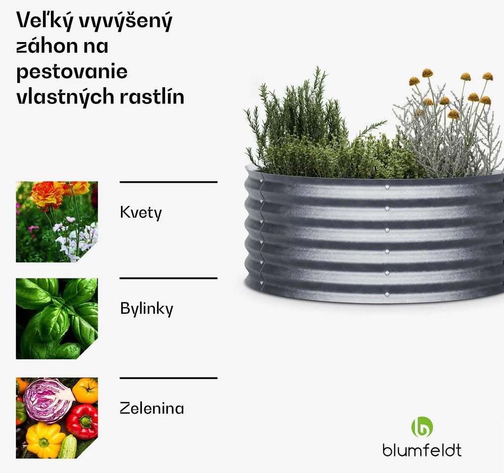 Blumfeldt High Grow Half Circle, polkruhový vyvýšený záhon, 105x43x60 cm, z vlnitého oceľového plechu, jednoduchá montáž, odolný voči hrdzi a mrazu