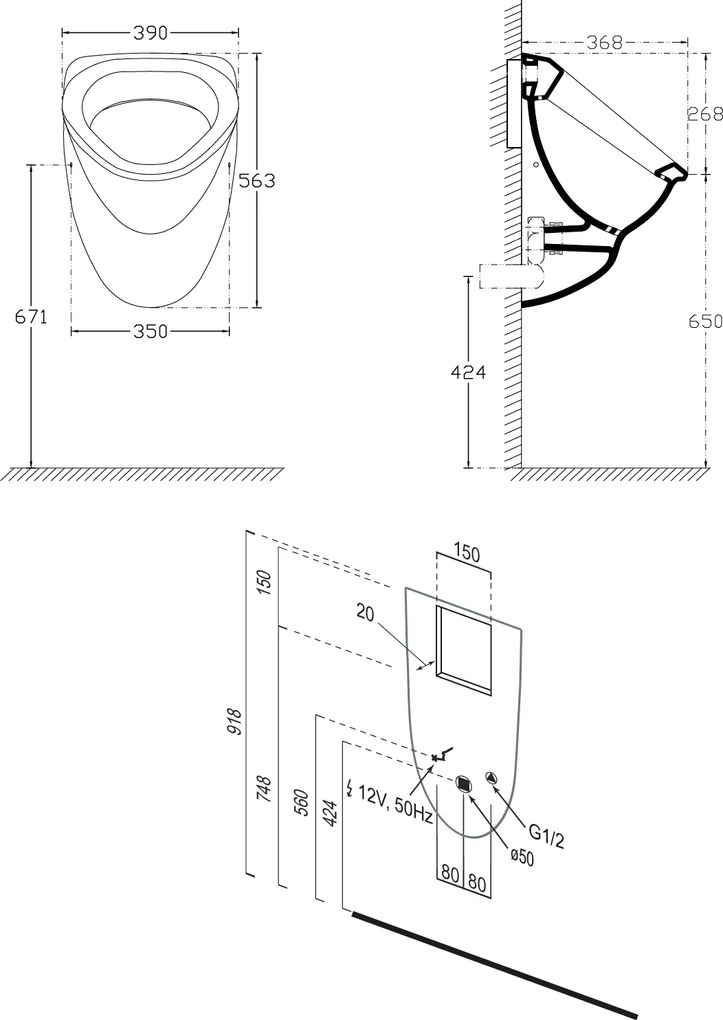 Isvea Isvea, DYNASTY urinál s automatickým splachovačom 6V DC, zakrytý prívod vody, 39x48 cm, 10SZ92001-SENSOR