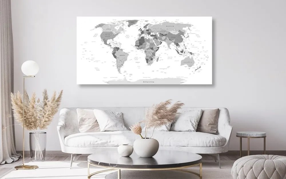 Obraz na korku čiernobiela mapa s názvami