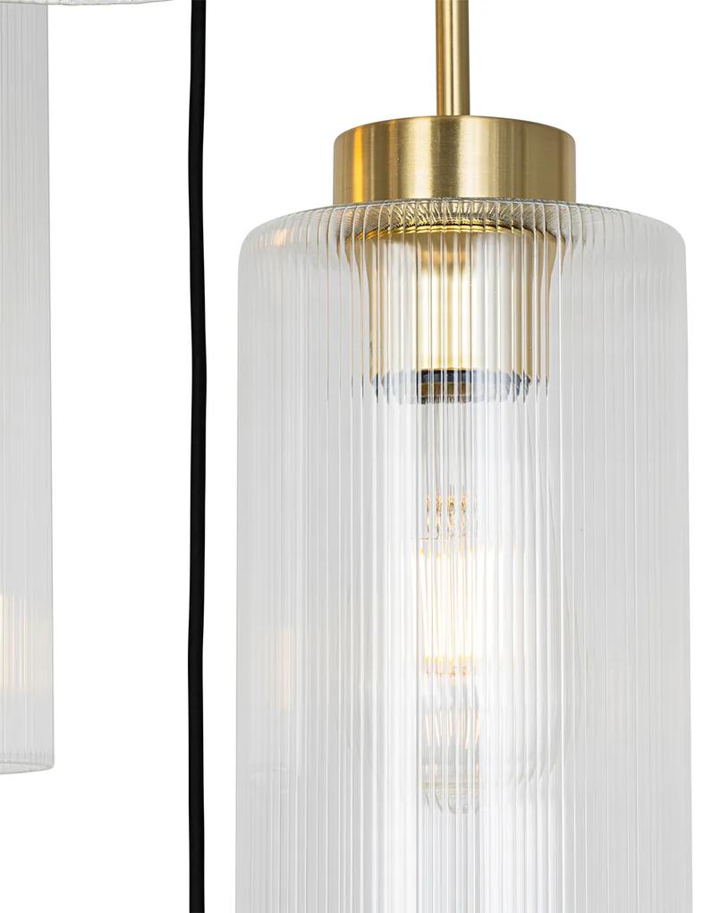 Art Deco závesná lampa zlatá so sklenenými 7-svetlíkmi - Laura
