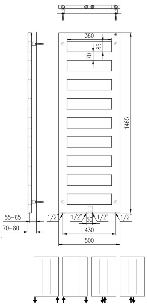 Sapho Sapho, BLOCK vykurovacie teleso 500x1465 mm, čierna matná, IR185