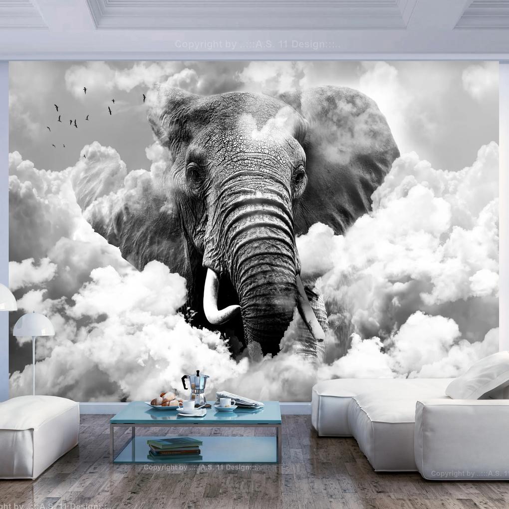 Artgeist Fototapeta - Elephant in the Clouds (Black and White) Veľkosť: 200x140, Verzia: Standard