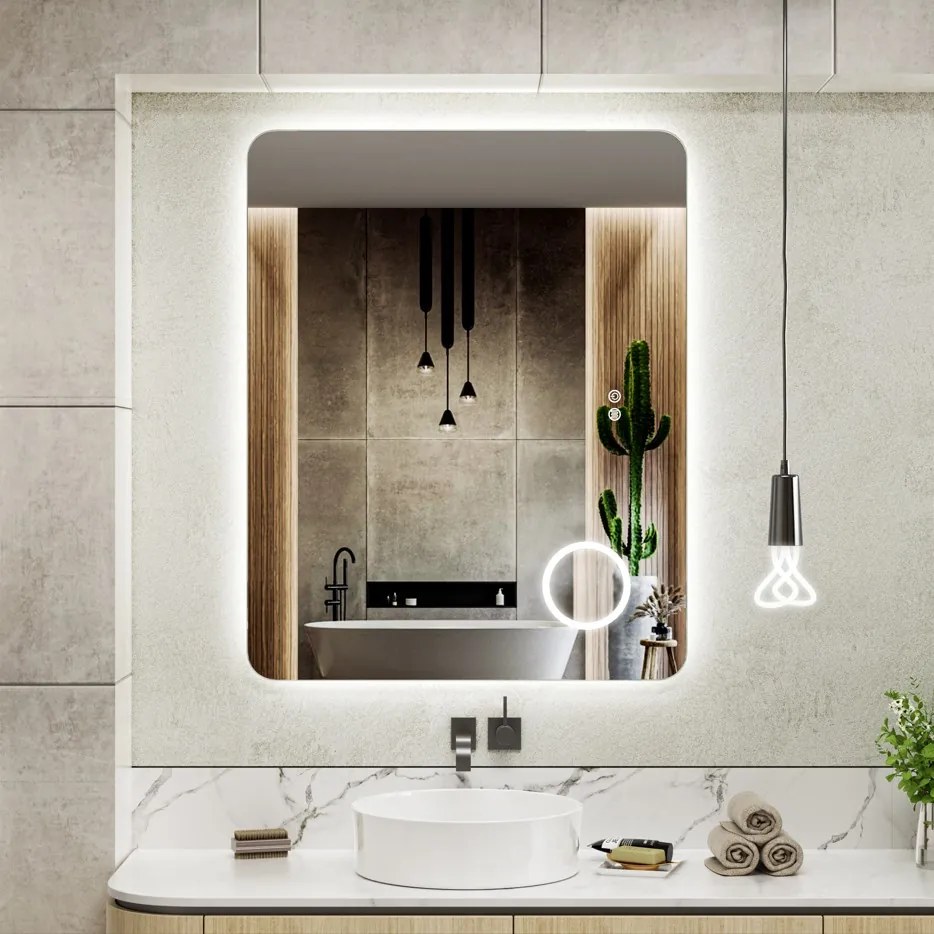 Erga Myra, LED zrkadlo 100x80 cm s kozmetickým zrkadlom 3x zväčšenie, 4114 lm, 3 farby svetla, zadné osvetlenie, ERG-V01-MYRA-1080-00