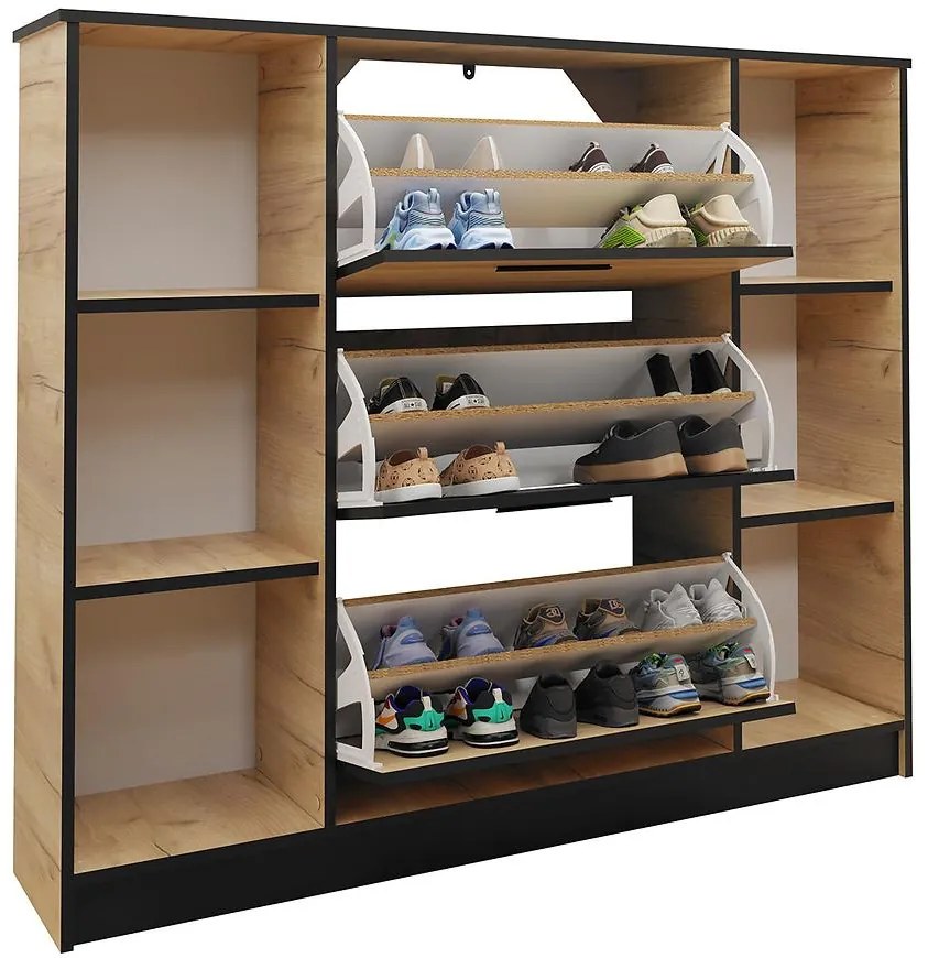 Skrinka na topánky SZNB02 dub craft zlatý+čierna