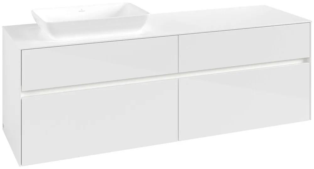 VILLEROY &amp; BOCH Collaro závesná skrinka pod umývadlo na dosku (umývadlo vľavo), 4 zásuvky, s LED osvetlením, 1600 x 500 x 548 mm, Glossy White, C121B0DH