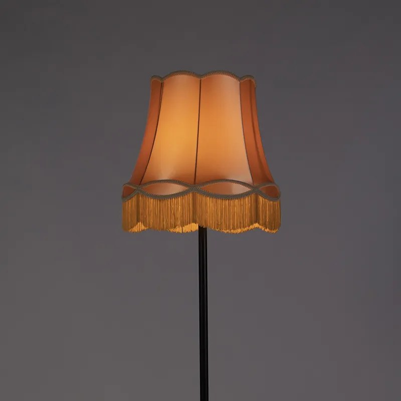 Retro stojaca lampa čierna s tienidlom v štýle babičky zlatá 45 cm - Simplo