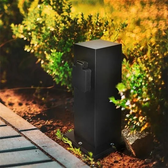 Solight PG11B Záhradný stĺpik IP44, nerezová oceľ,2 zásuvky, hranol, čierna