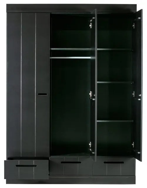 Čierna šatníková skriňa s konštrukciou z borovicového dreva WOOOD Connect, šírka 140 cm