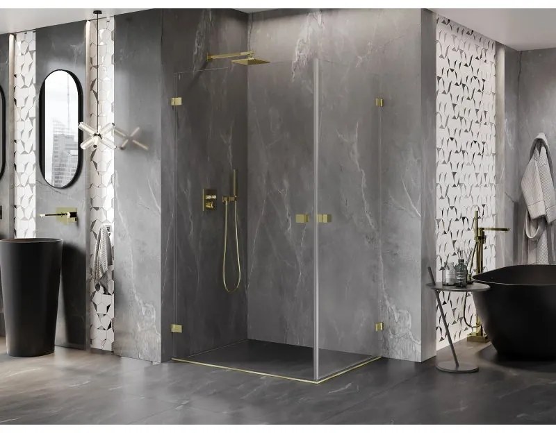 Mexen Lunar-B Duo, výklopný sprchový kút 85 x 80 cm, 8mm číre sklo, zlatý kartáčovaný - 832-085L-080P-55-00