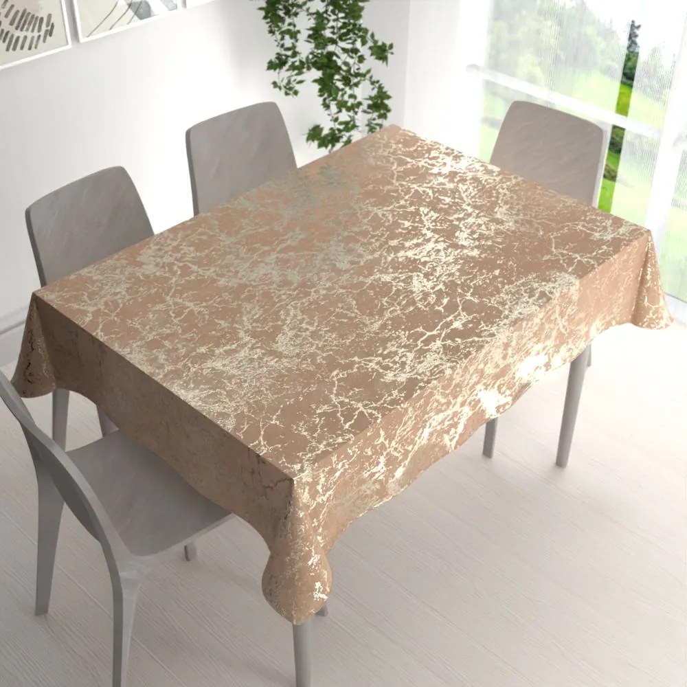 Biante Veľký zamatový obdĺžnikový obrus Isabela IBL-016 Zlatý mramor na púdrovo béžovom 240x300 cm